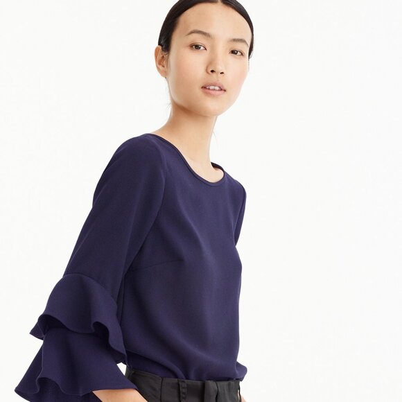 NWT Womens Size 8 J. Crew Red Tiered Bell Sleeve Blouse Top in Drapey Crepe NEW - Picture 2 of 4